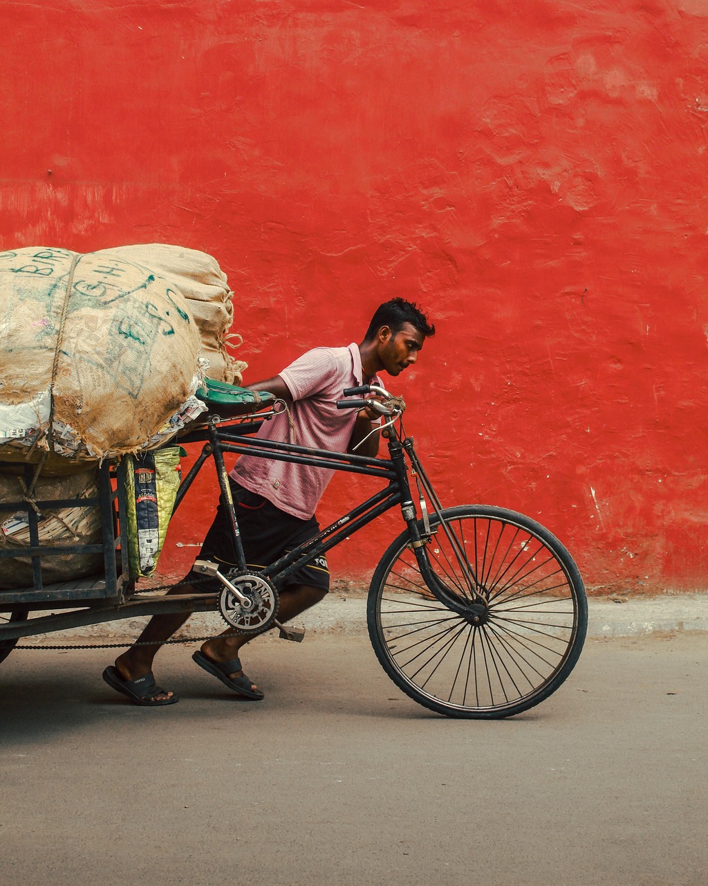 man, male, working, labor, worker, work, cycle, transportation, street, pulling, carriage, people, india, kolkata